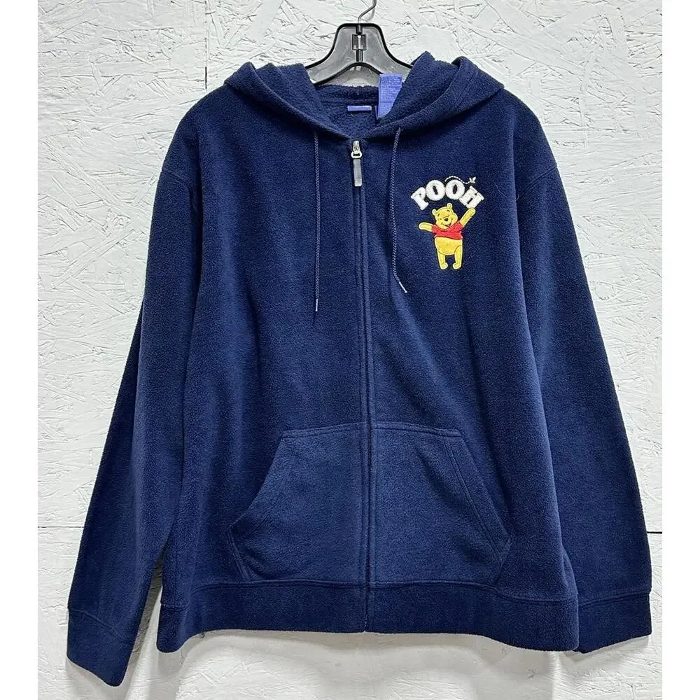 Disney Winnie the Pooh Size L Navy Zip Hoodie Tigger Eeyore Cozy Kidcore - Picture 2 of 6